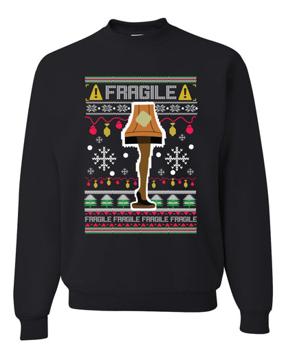 Men's Funny Ugly Xmas Holiday Sweater Long Sleeves Wild Bobby's Fragile Leg Lamp Ugly Christmas Sweater Unisex Crewneck Sweatshirt