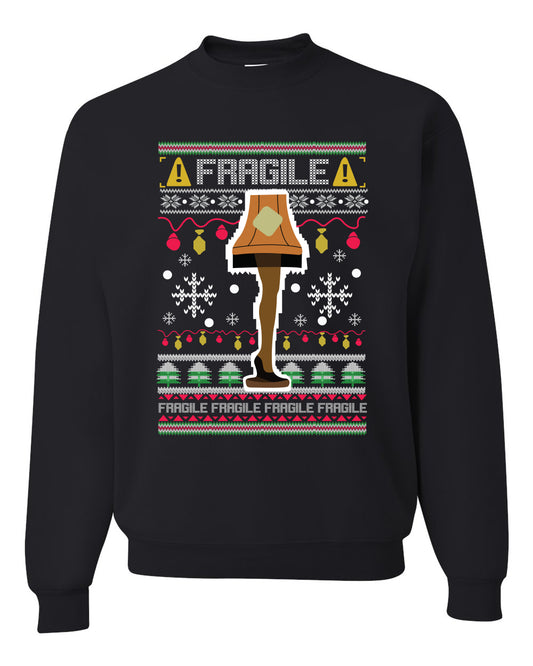 Men's Funny Ugly Xmas Holiday Sweater Long Sleeves Wild Bobby's Fragile Leg Lamp Ugly Christmas Sweater Unisex Crewneck Sweatshirt
