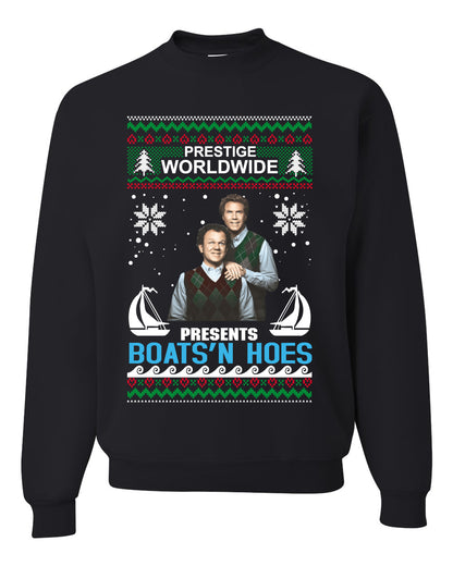 Prestige Worldwide Boats N' Hoes Step Brothers, Christmas Gifts, Funny Xmas Gift Idea, Ugly Christmas Sweater Unisex Crewneck Sweatshirt