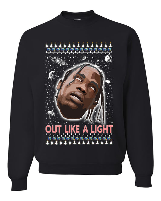 Out Like a Light, Christmas Gifts, Funny Xmas Gift Idea, Ugly Christmas Sweater Unisex Crewneck Sweatshirt