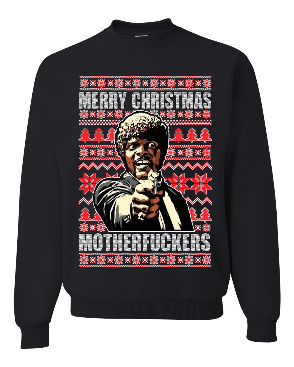 Unisex Graphic Ugly Xmas Sweater Crewneck Sweatshirt, Merry Christmas Motherfuckers Ugly Christmas Sweater Unisex Crewneck Sweatshirt