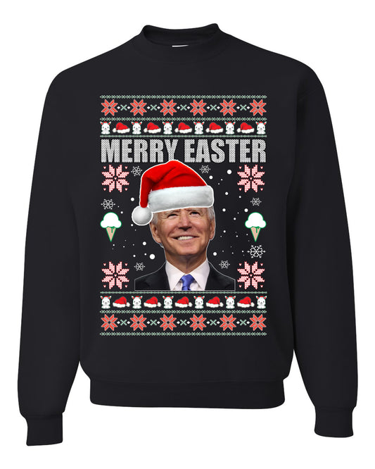 Funny Ugly Xmas Holiday Sweater Sweatshirt Graphic Crewneck Joe Biden Merry Easter Ugly Christmas Sweater Unisex Crewneck Sweatshirt
