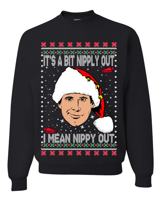 Clark G It's A Bit Nipply Out, Christmas Gifts, Funny Xmas Gift Idea, Ugly Christmas Sweater Unisex Crewneck Sweatshirt