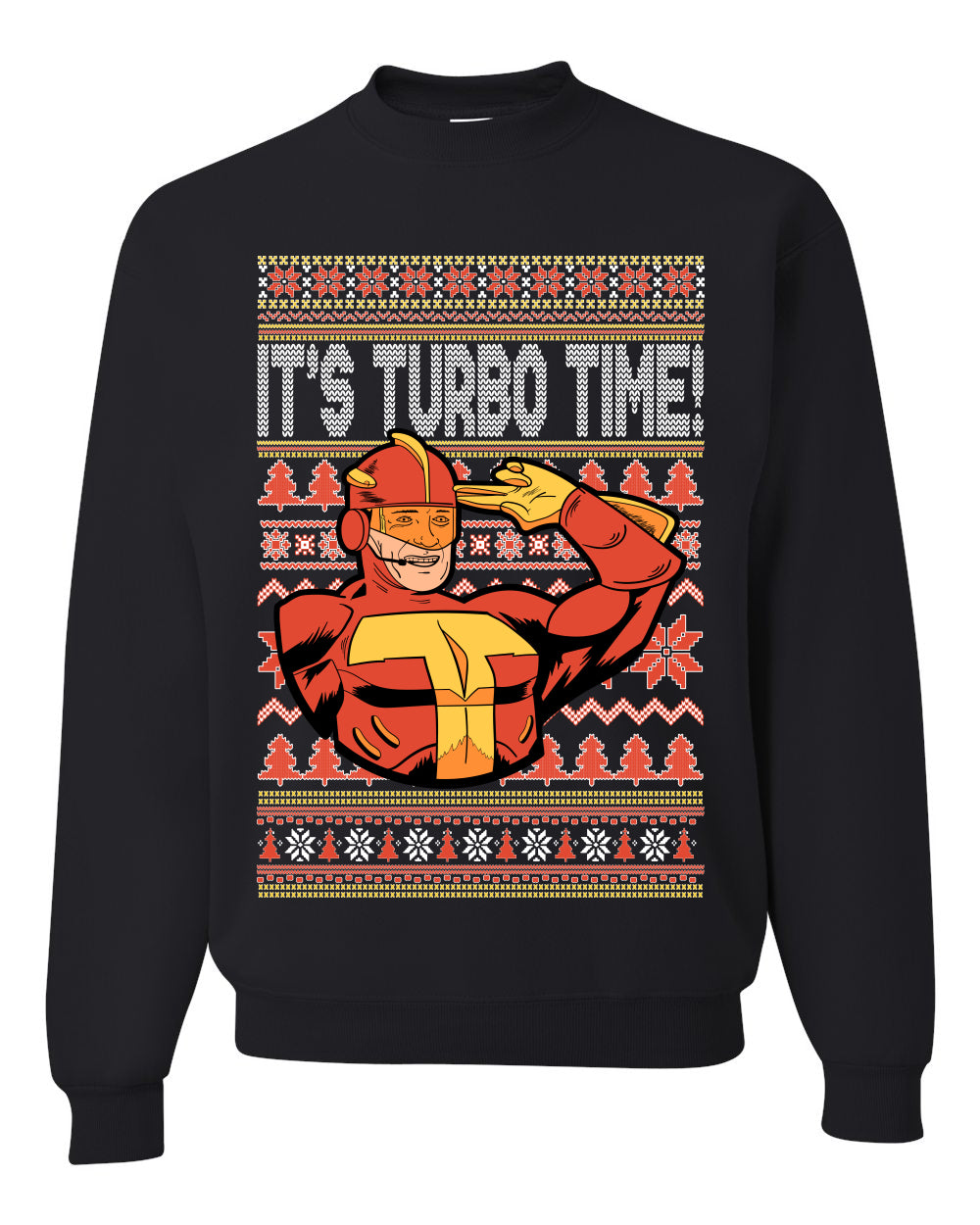 Unisex Ugly Xmas Graphic Crewneck Sweater Sweatshirt Turboman It's Turbo Time! Ugly Christmas Sweater Unisex Crewneck Sweatshirt