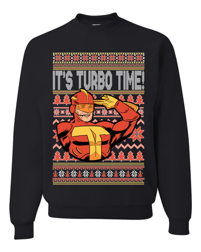Unisex Ugly Xmas Graphic Crewneck Sweater Sweatshirt Turboman It's Turbo Time! Ugly Christmas Sweater Unisex Crewneck Sweatshirt