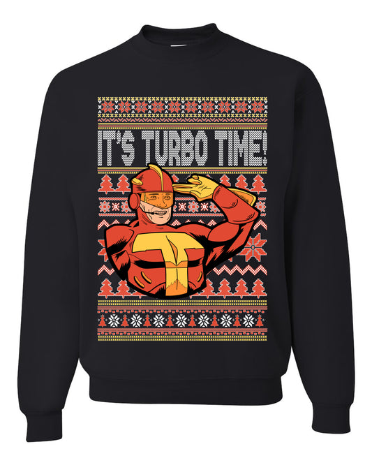 Unisex Ugly Xmas Graphic Crewneck Sweater Sweatshirt Turboman It's Turbo Time! Ugly Christmas Sweater Unisex Crewneck Sweatshirt