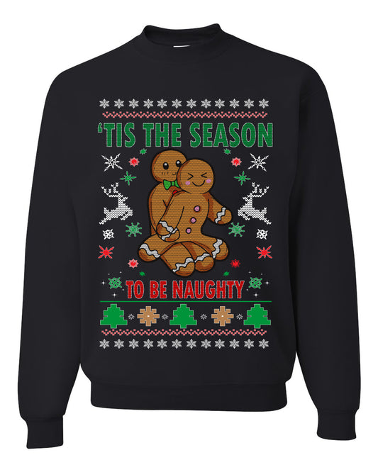 Graphic Ugly Christmas Hoodie Sweater Sweatshirt Tis' The Season To Be Naughty Ugly Christmas Sweater Unisex Crewneck Sweatshirt
