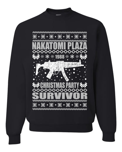Ugly Xmas Crewneck Sweater Graphic Sweatshirt Unisex Nakatomi Plaza Christmas Party Survivor 1988 Ugly Christmas Sweater Unisex Crewneck Sweatshirt