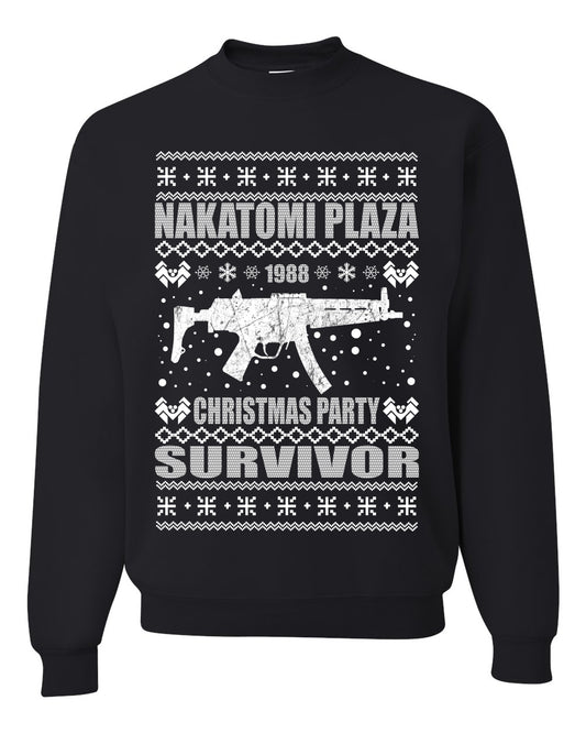Ugly Xmas Crewneck Sweater Graphic Sweatshirt Unisex Nakatomi Plaza Christmas Party Survivor 1988 Ugly Christmas Sweater Unisex Crewneck Sweatshirt