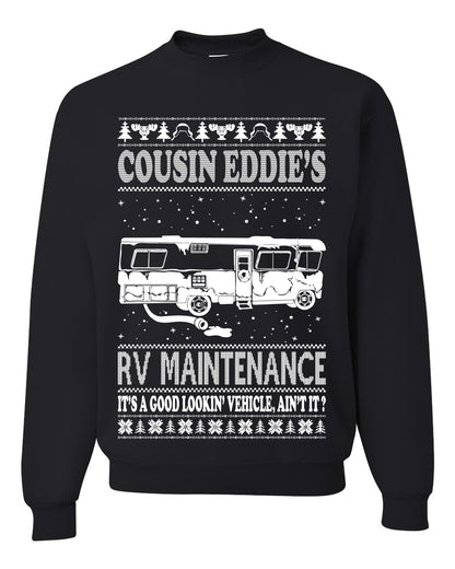 Men's Ugly Holiday Xmas Sweater Long Sleeve Shirt Cousin Eddie's RV Maintenance Family Vacation Ugly Christmas Sweater Unisex Crewneck Sweatshirt
