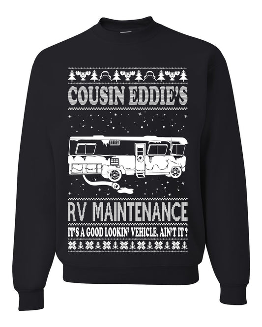 Men's Ugly Holiday Xmas Sweater Long Sleeve Shirt Cousin Eddie's RV Maintenance Family Vacation Ugly Christmas Sweater Unisex Crewneck Sweatshirt
