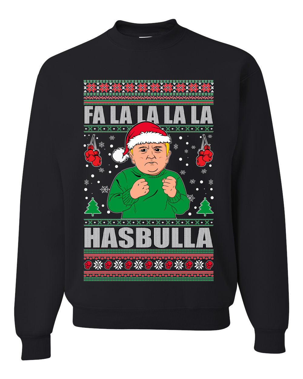 Men's Ugly Xmas Long Sleeve Shirt Sweater, FA la la la la HASBULla Ugly Christmas Sweater Unisex Crewneck Sweatshirt