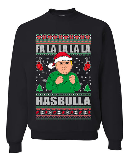 Men's Ugly Xmas Long Sleeve Shirt Sweater, FA la la la la HASBULla Ugly Christmas Sweater Unisex Crewneck Sweatshirt