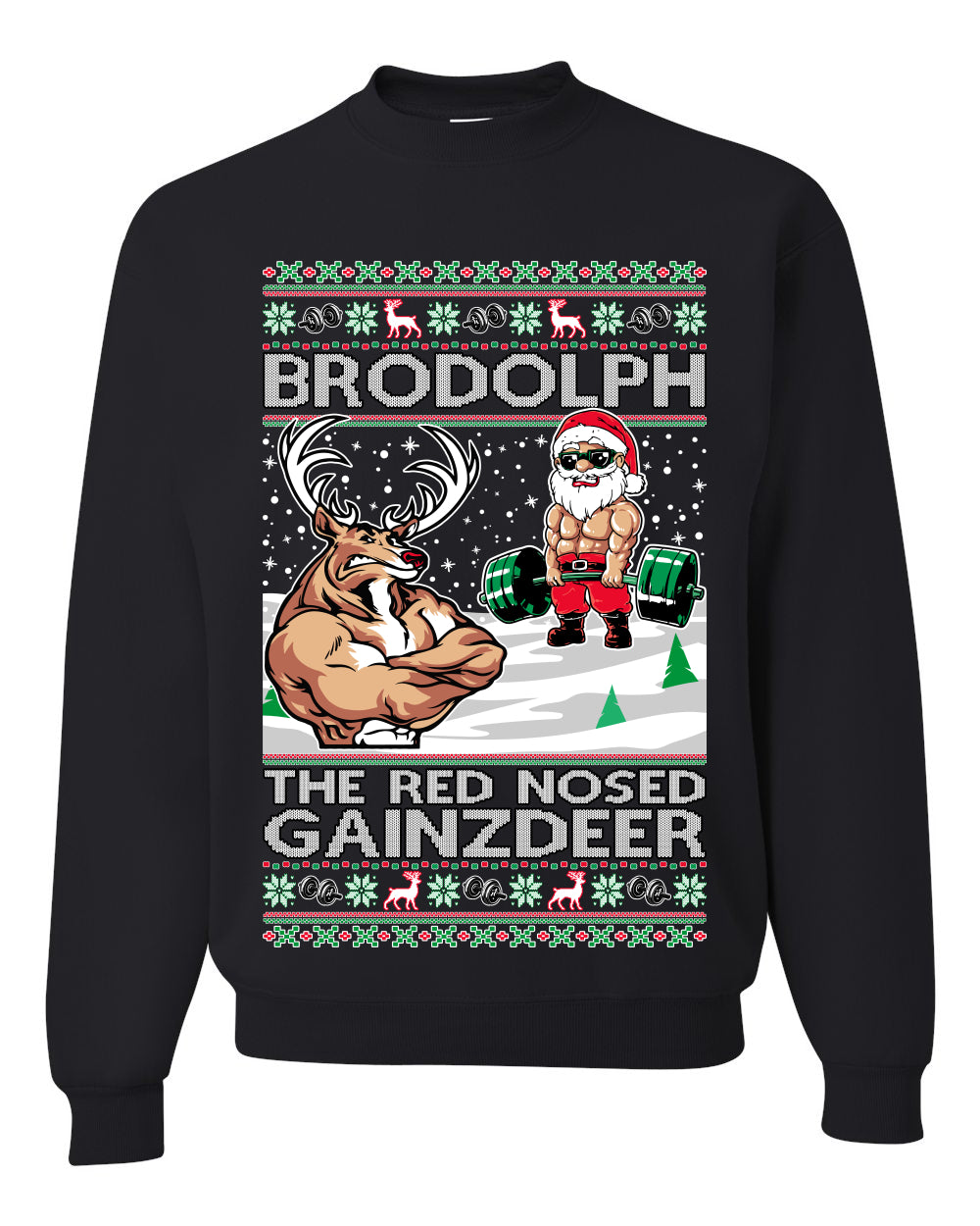 Unisex Ugly Graphic Xmas Crewneck Sweater Sweatshirt Brodolph Santa Working Out Gym the Red Nosed Gainzdeer Wild Bobby Ugly Christmas Sweater Unisex Crewneck Sweatshirt