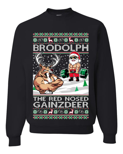 Unisex Ugly Graphic Xmas Crewneck Sweater Sweatshirt Brodolph Santa Working Out Gym the Red Nosed Gainzdeer Wild Bobby Ugly Christmas Sweater Unisex Crewneck Sweatshirt