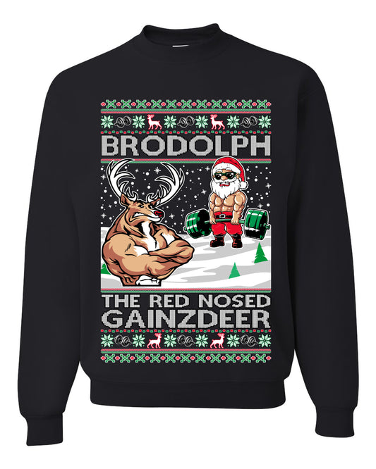 Unisex Ugly Graphic Xmas Crewneck Sweater Sweatshirt Brodolph Santa Working Out Gym the Red Nosed Gainzdeer Wild Bobby Ugly Christmas Sweater Unisex Crewneck Sweatshirt