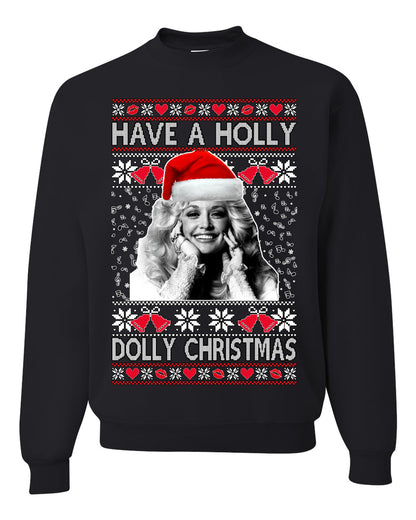 Unisex Ugly Xmas Crewneck  Sweater Sweatshirt, "Have a Holly Dolly Christmas", Shark & Hammer Ugly Christmas Sweater Unisex Crewneck Sweatshirt