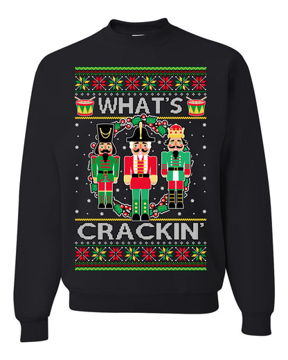 Funny Meme Ugly Xmas Holiday Sweater Graphic Crewneck Sweatshirt What's Crackin' Nutcracker Ugly Christmas Sweater Unisex Crewneck Sweatshirt