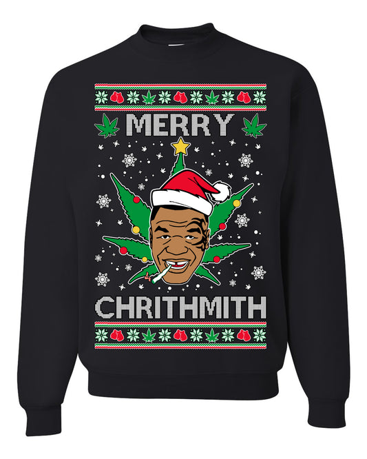 Ugly Unisex Crewneck Christmas Sweater Sweatshirt Tyson "Merry Chrithmith" Stoner Weed Pot Leaf Joint Ugly Christmas Sweater Unisex Crewneck Sweatshirt