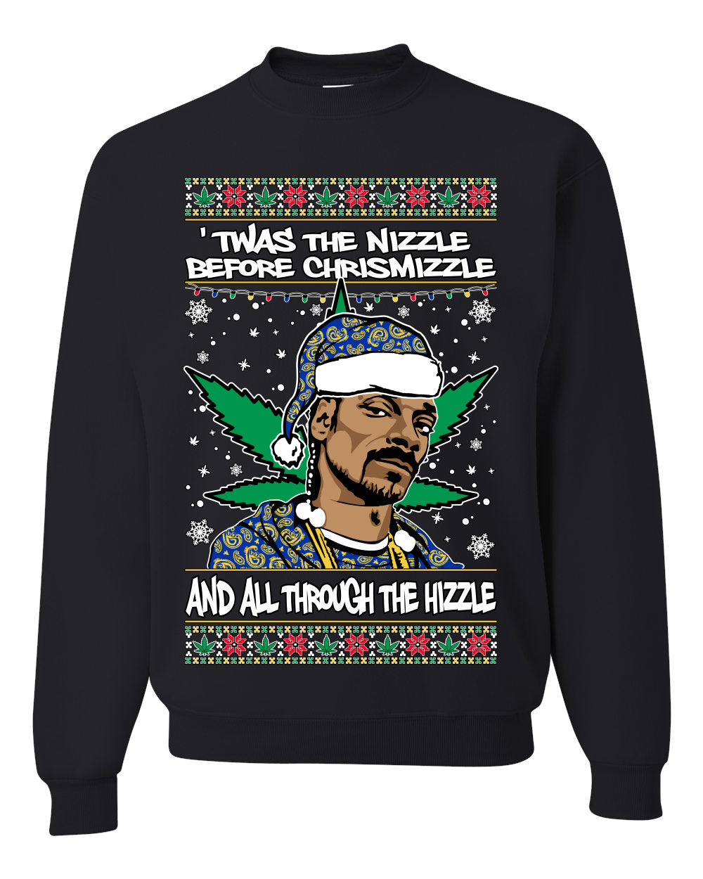 Ugly Crewneck Christmas Sweater "'Twas The Nizzle Before Chrismizzle" Shark & Hammer Snoop Xmas Ugly Christmas Sweater Unisex Crewneck Sweatshirt
