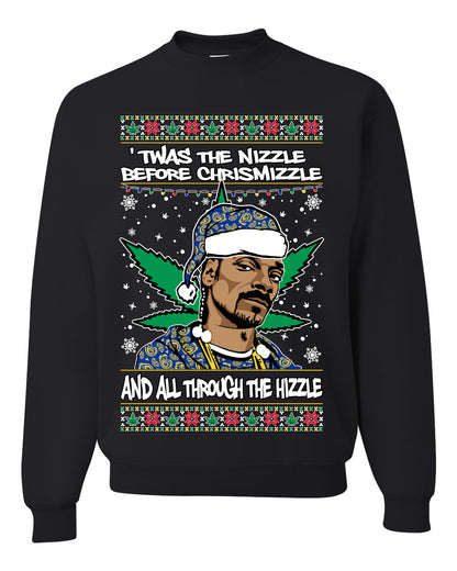 Ugly Crewneck Christmas Sweater "'Twas The Nizzle Before Chrismizzle" Shark & Hammer Snoop Xmas Ugly Christmas Sweater Unisex Crewneck Sweatshirt