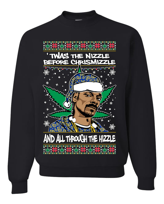 Ugly Crewneck Christmas Sweater "'Twas The Nizzle Before Chrismizzle" Shark & Hammer Snoop Xmas Ugly Christmas Sweater Unisex Crewneck Sweatshirt