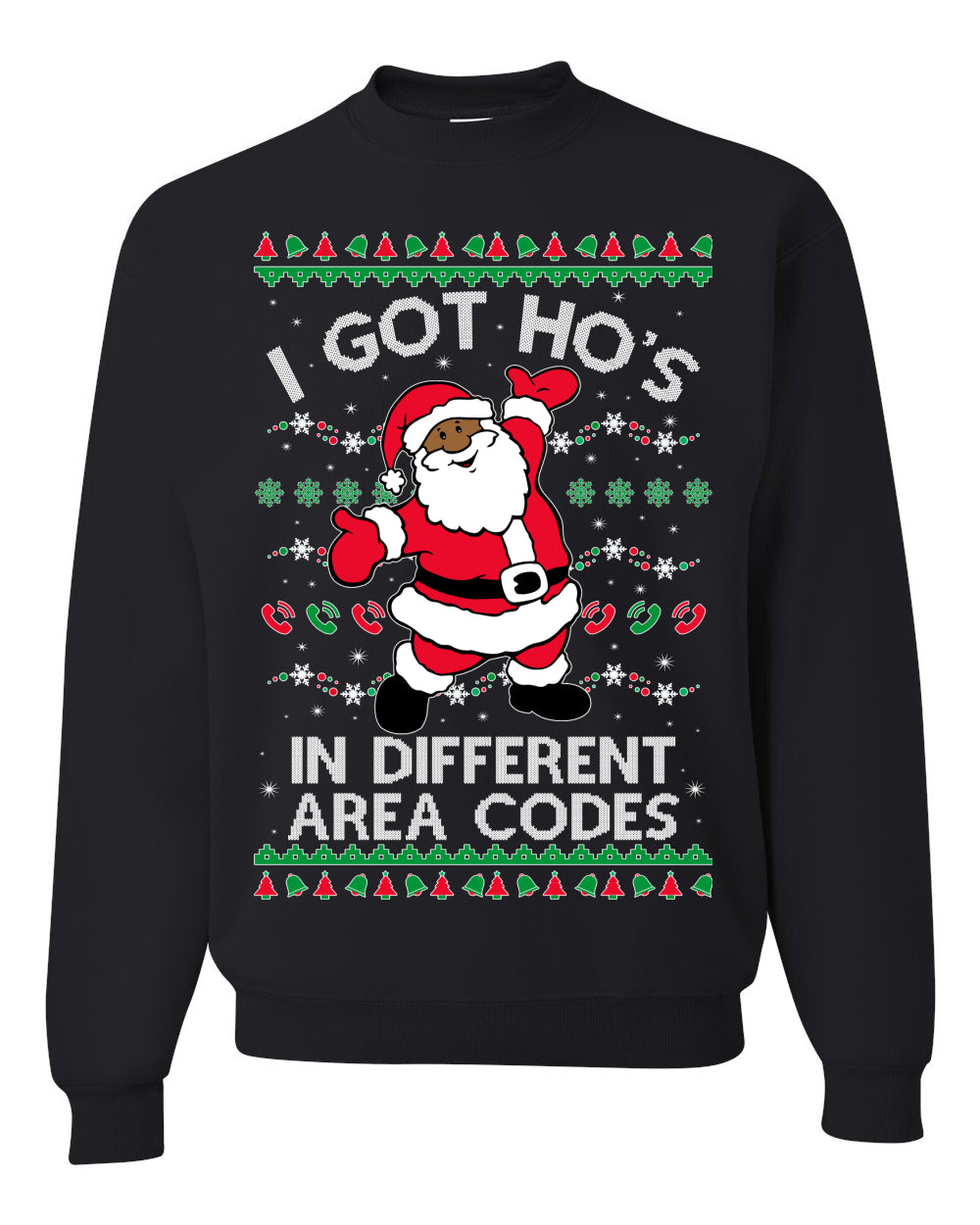 I Got Ho's in Different Area Codes, Black Santa Claus, Shark & Hammer, Premium Ugly Christmas Graphic Hoodie Sweater Sweatshirt Ugly Christmas Sweater Unisex Crewneck Sweatshirt