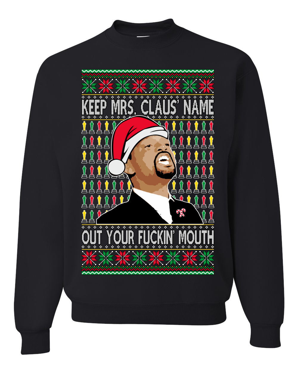 Will Smith Slapping Chris Rock Meme "Get Mrs Claus' Name Out of Your Mouth" Shark & Hammer, Graphic Unisex Ugly Xmas Sweater Sweatshirt Ugly Christmas Sweater Unisex Crewneck Sweatshirt
