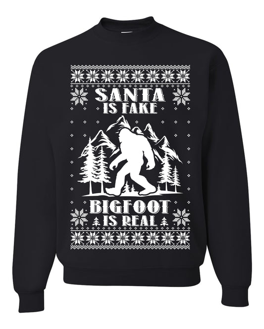 Santa Is Fake Bigfoot Is Real ,Christmas Gifts, Funny Xmas Gift Idea, Ugly Christmas Sweater Unisex Crewneck Sweatshirt