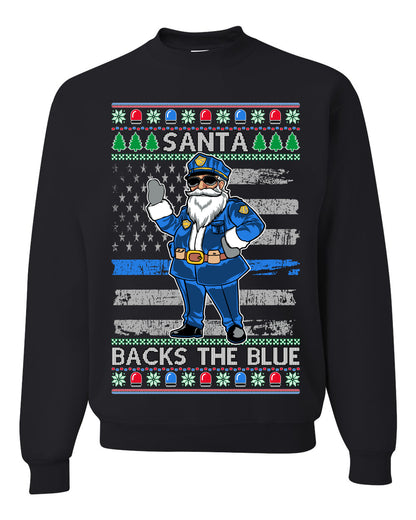 Santa Backs the Blue, Christmas Gifts, Funny Xmas Gift Idea, Ugly Christmas Sweater Unisex Crewneck Sweatshirt