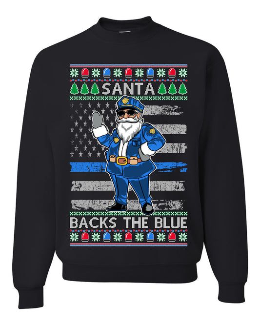 Santa Backs the Blue, Christmas Gifts, Funny Xmas Gift Idea, Ugly Christmas Sweater Unisex Crewneck Sweatshirt