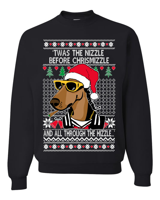 Twas The Nizzle Before Chrismizzle Gangster Dogg Rapper, Christmas Gifts, Funny Xmas Gift Idea, Ugly Christmas Sweater Unisex Crewneck Sweatshirt
