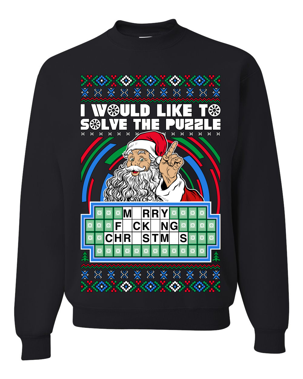 Santa Game Show I'd Like To Solve the Puzzle Wheel Ugly Christmas Sweater, Christmas Gifts, Funny Xmas Gift Idea, Unisex Crewneck Sweatshirt