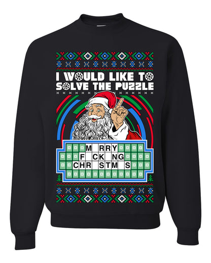Santa Game Show I'd Like To Solve the Puzzle Wheel Ugly Christmas Sweater, Christmas Gifts, Funny Xmas Gift Idea, Unisex Crewneck Sweatshirt