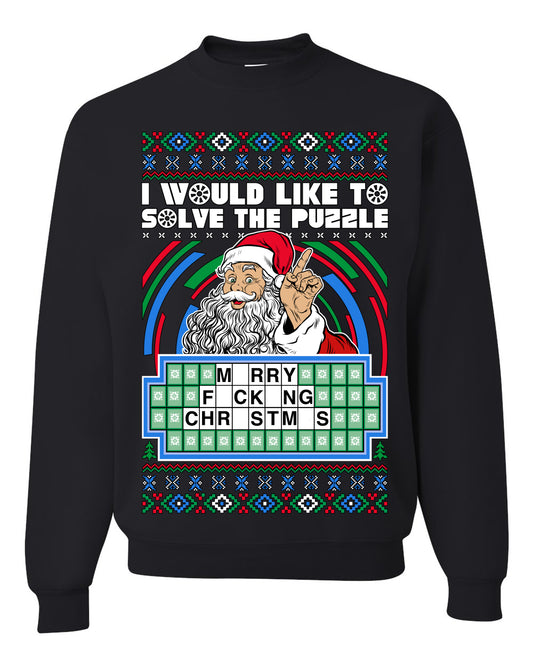 Santa Game Show I'd Like To Solve the Puzzle Wheel Ugly Christmas Sweater, Christmas Gifts, Funny Xmas Gift Idea, Unisex Crewneck Sweatshirt