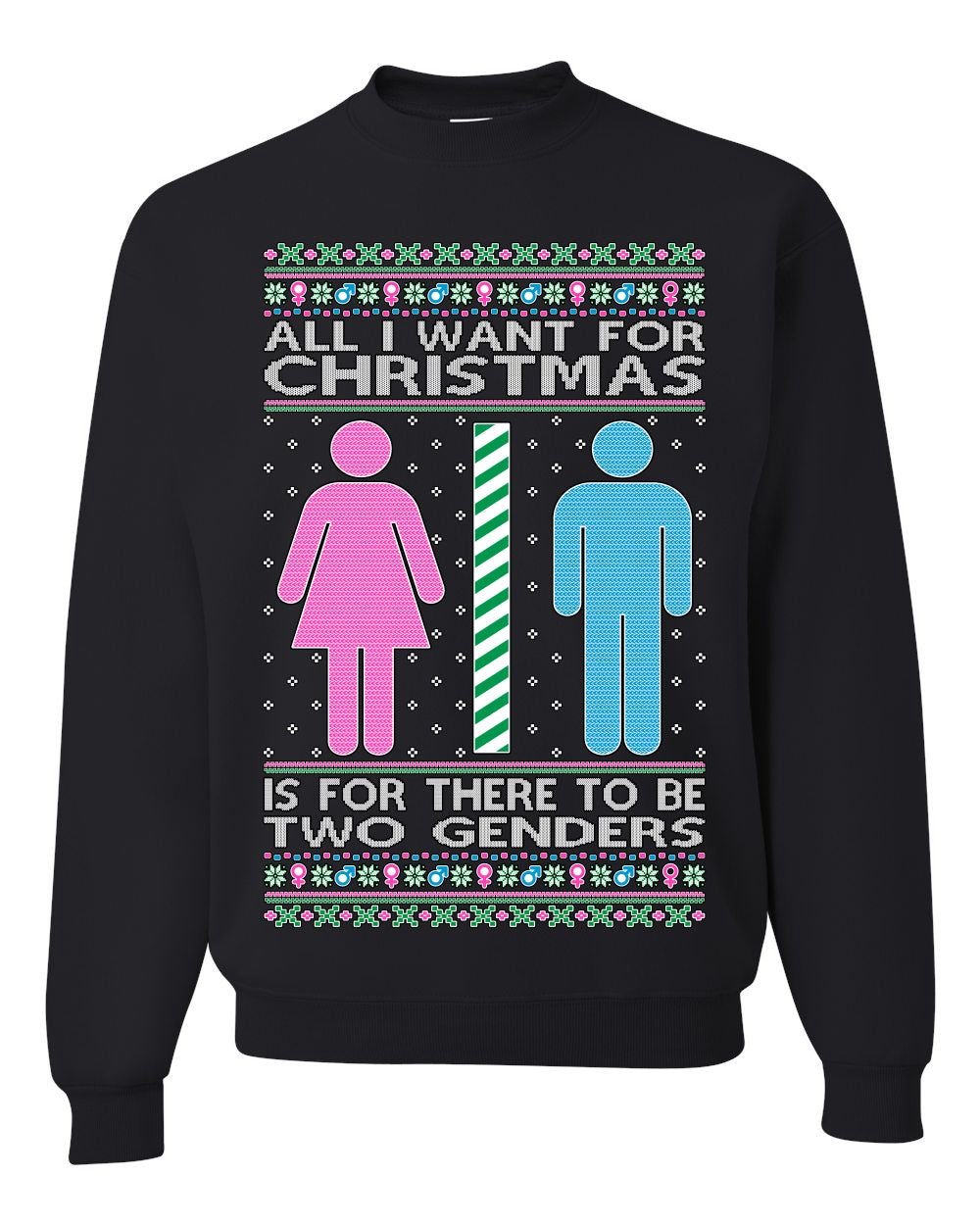All I Want For Christmas Is For There To Be Two Genders, Christmas Gifts, Funny Xmas Gift Idea Ugly Christmas Sweater Unisex Crewneck Sweatshirt