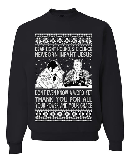 8 Pound 6 Ounce Baby Jesus Shake and Bake, Birthday Jesus, Funny Xmas Gift Idea, Ugly Christmas Sweater Unisex Crewneck Sweatshirt