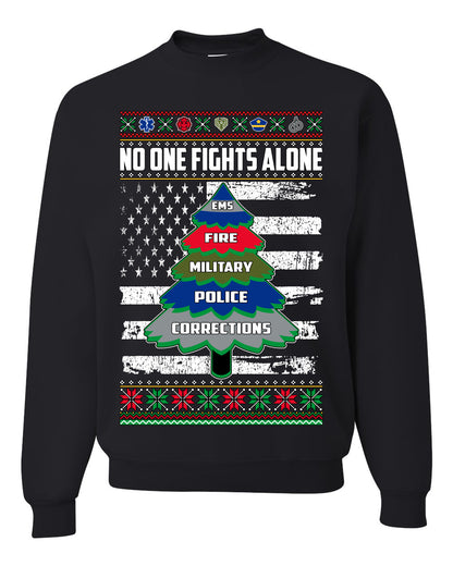 No One Fights Alone, The Heroes, Christmas Gifts, Funny Xmas Gift Idea, Ugly Christmas Sweater Unisex Crewneck Sweatshirt
