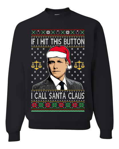 TV Show Parody Harvey Hit This Button I Call Santa Specter, Christmas Gifts, Funny Xmas Gift Idea, Ugly Christmas Sweater Unisex Crewneck Sweatshirt