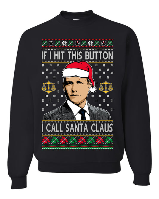 TV Show Parody Harvey Hit This Button I Call Santa Specter, Christmas Gifts, Funny Xmas Gift Idea, Ugly Christmas Sweater Unisex Crewneck Sweatshirt