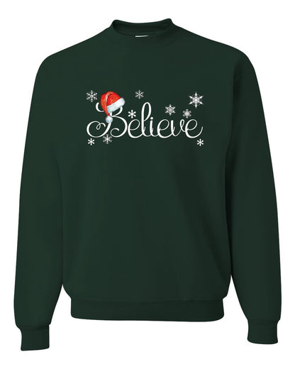 Men's Christmas Long Sleeve Shirt Snowflake Santa Hat Believe  Ugly Christmas Sweater Unisex Crewneck Sweatshirt