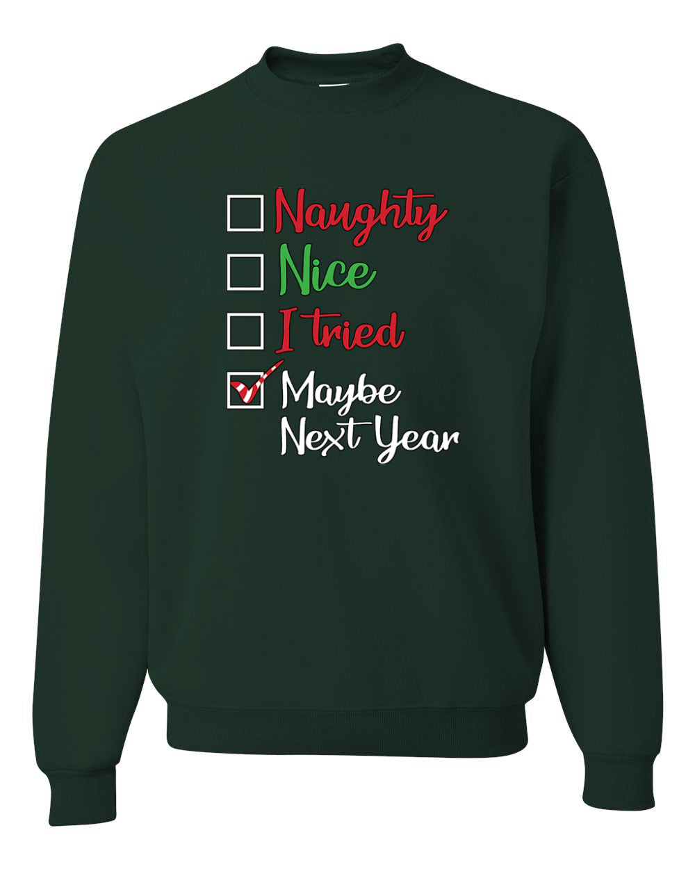 Men's Ugly Christmas Long Sleeve Shirt Naughty Nice I Tried Maybe Next Year Checklist  Ugly Christmas Sweater Unisex Crewneck Sweatshirt