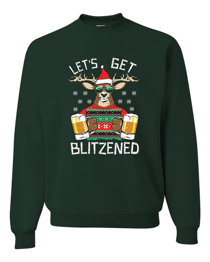 Unisex Ugly Xmas Graphic Crewneck Sweater Sweatshirt Lets Get Blitzened Deer With Beer Ugly Christmas Sweater Unisex Crewneck Sweatshirt