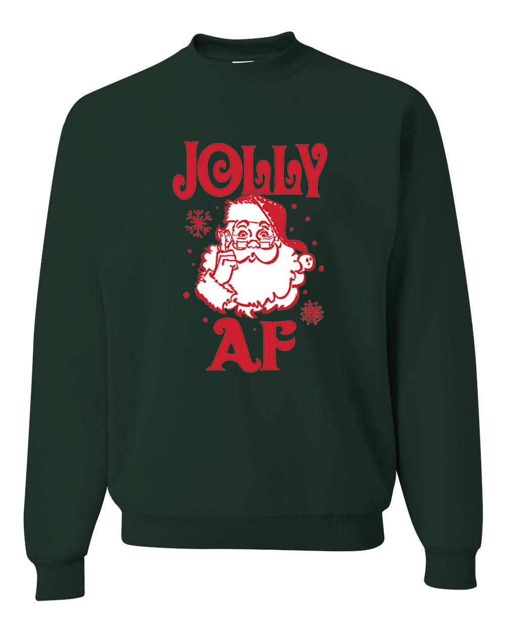 Unisex Graphic Crewneck Christmas Sweatshirt, Santa Jolly AF Ugly Christmas Sweater Unisex Crewneck Sweatshirt