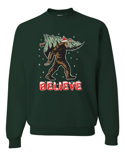 Men's Christmas Long Sleeve Shirt Believe Santa Sasquatch Bigfoot Wild Bobby Ugly Christmas Sweater Unisex Crewneck Sweatshirt