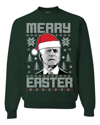 Funny Unisex Graphic Ugly Xmas Holiday Sweater Crewneck Sweatshirt Merry Easter Biden Santa Hat Ugly Christmas Sweater Unisex Crewneck Sweatshirt