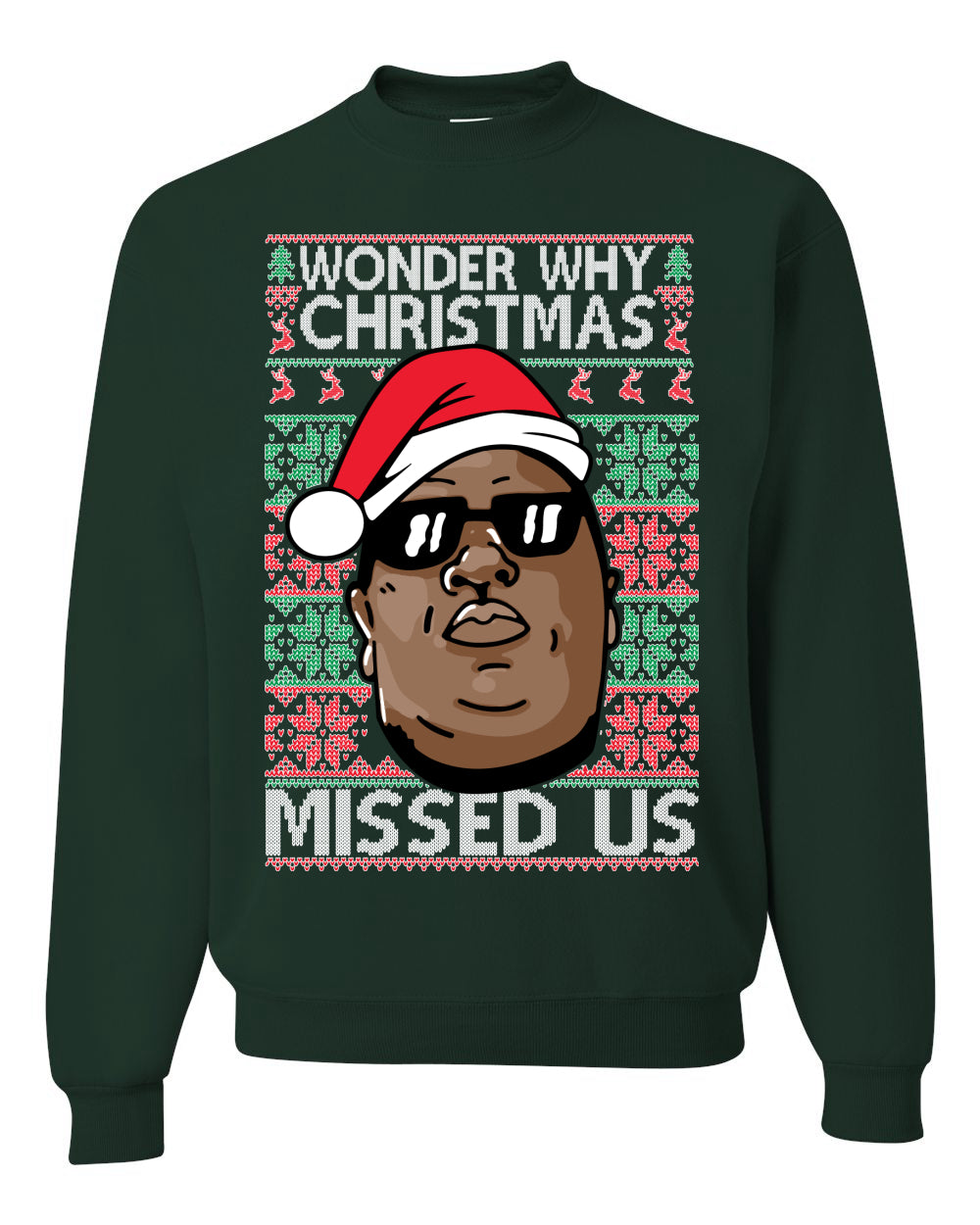 Funny Biggie Wonder Why Christmas Missed Us, Christmas Gifts, Funny Xmas Gift Idea, Ugly Christmas Sweater Unisex Crewneck Sweatshirt