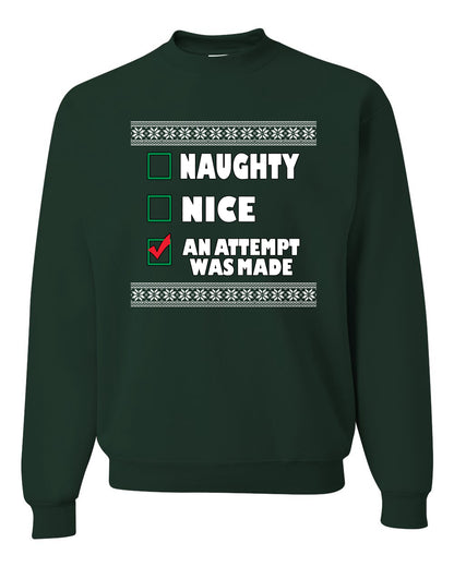 Attempted to be Naughty and Nice Men's Ugly Sweater for Christmas Long Sleeve Shirt Ugly Christmas Sweater Unisex Crewneck Sweatshirt