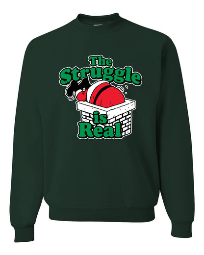 Women's Ugly Christmas Sweater Long Sleeve Scoop Top, "The Struggle is Real" Ugly Christmas Sweater Unisex Crewneck Sweatshirt