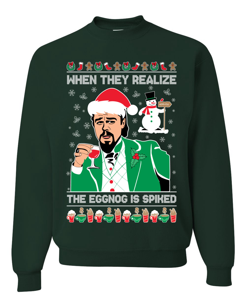 Funny Unisex Ugly Xmas Graphic Crewneck Sweater Leo The Eggnog Meme  Ugly Christmas Sweater Unisex Crewneck Sweatshirt